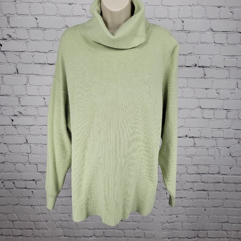 Free People Green Knit Oversized Pullover Turtleneck Sweater Size Medium M